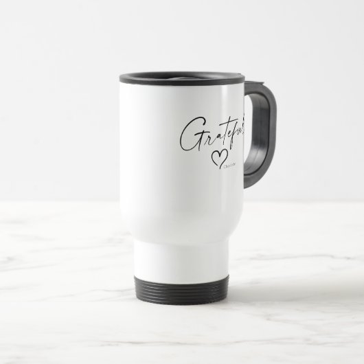 Mug De Voyage Coeur reconnaissant | Votre nom Script minimal d'e (Devant droit)