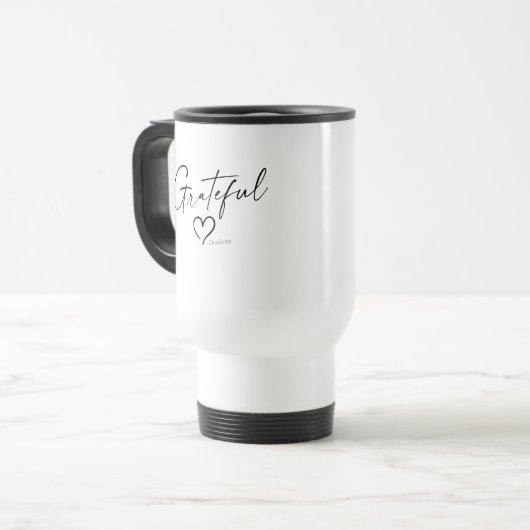 Mug De Voyage Coeur reconnaissant | Votre nom Script minimal d'e (Devant gauche)