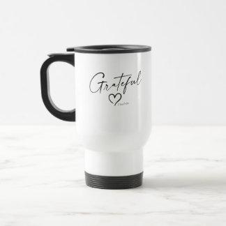 Mug De Voyage Coeur reconnaissant | Votre nom Script minimal d'e