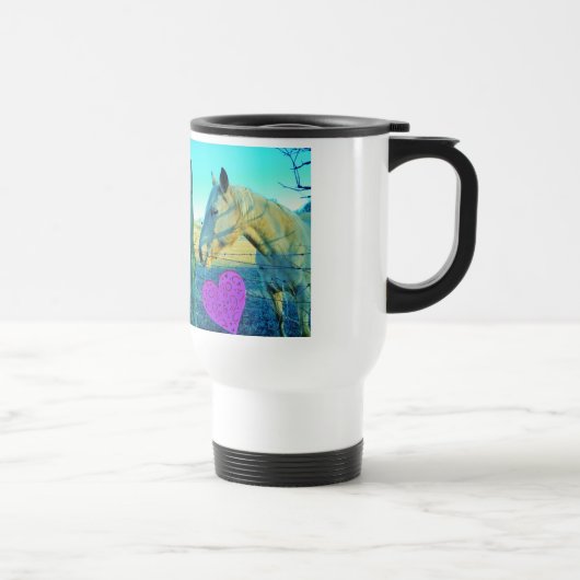 Mug De Voyage Coeur rose et Cheval jaune (Droite)