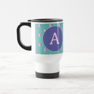 Mug De Voyage Coeurs Monogrammes personnalisés Lilac Turquoise