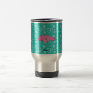 Mug De Voyage Coeurs roses nommés personnalisés de turquoise de
