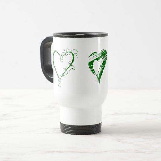 Mug De Voyage Coeurs verts, Amour, Romance, Saint Valentin (Devant gauche)