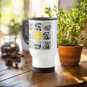 Mug De Voyage Collage de photos jaune et blanc Monogramme person
