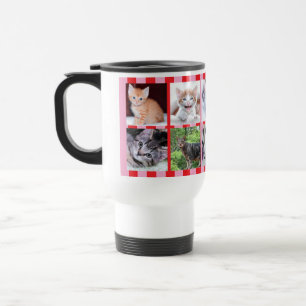Mug De Voyage Collage photo de famille avec rayures roses et rou
