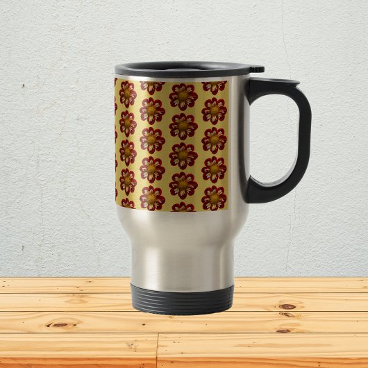 Mug De Voyage Collarette rouge Dahlia motifs floraux sur jaune
