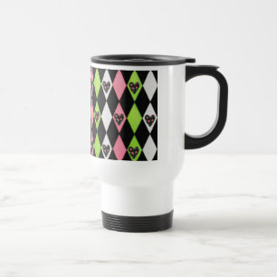 Mug De Voyage Colorful harlequin Print with Rose Hearts