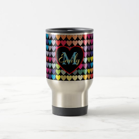 Mug De Voyage Colorful Rainbow Hearts Pattern Personalised (Centre)