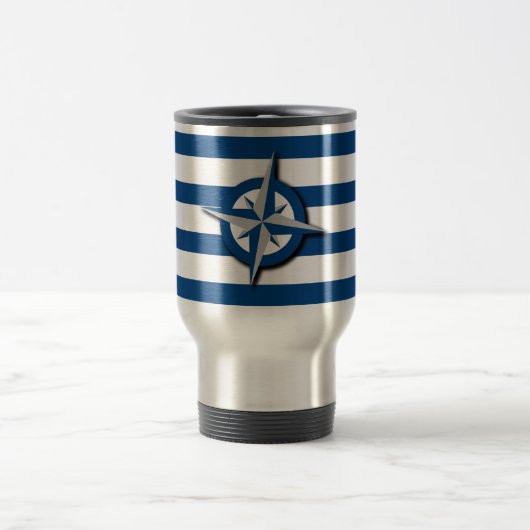 Mug De Voyage Compass and Stripe Nautical Inspecred (Centre)