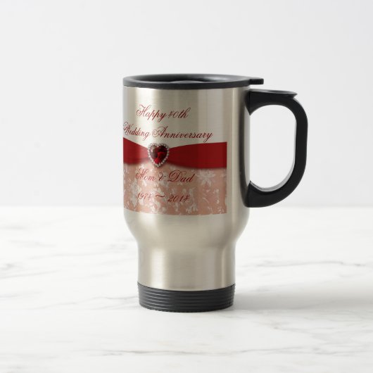 Mug De Voyage Conception d'anniversaire de mariage de damassé (Droit)