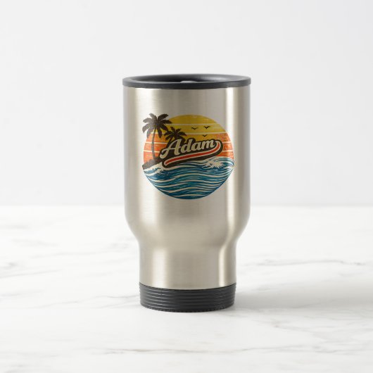 Mug De Voyage Conception de nom Adam Retro Sunset (Centre)