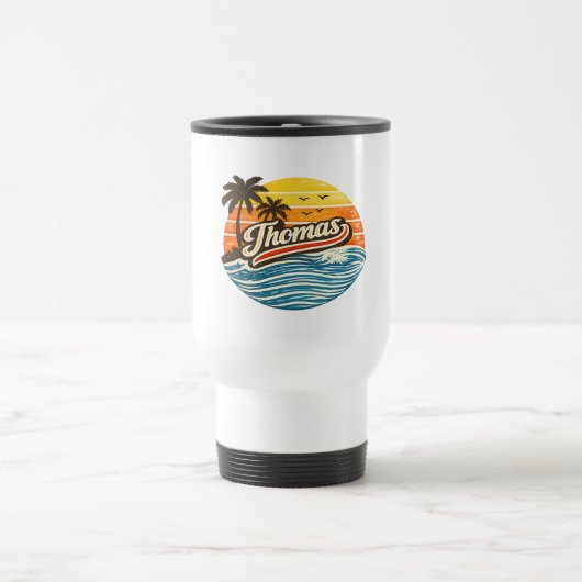Mug De Voyage Conception de nom de Thomas Retro Sunset (Centre)