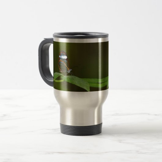 Mug De Voyage Conception de papillon de Glasswing "temps clair" (Devant gauche)
