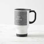 Mug De Voyage Confetti du 25e anniversaire du Mariage<br><div class="desc">Conçu pour coordonner avec notre collection Silver Hearts du 25e anniversaire. Avec des coeurs argentés délicats. Personnalisez avec vos vingt-cinq ans d'argent d'information anniversaire en lettres d'argent chic. Conçu par Thisisnotme©</div>