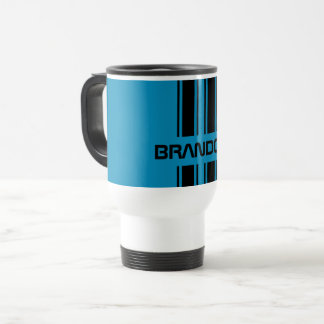 Mug De Voyage Cool Personnalisé Bleu Et Noir Course Auto Strips