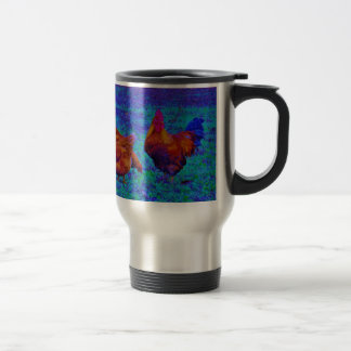 Mug De Voyage Coq et poules arc-en-ciel, bleu électrique