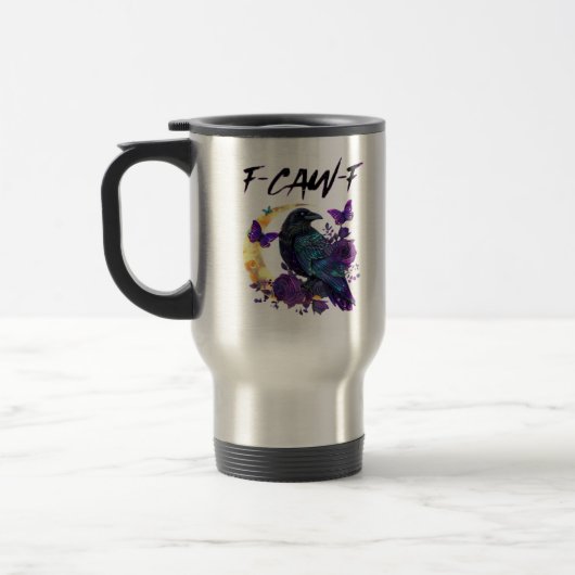 Mug De Voyage Corbeau F Caw F Oiseau Drôle Lune Design Gothique (Gauche)