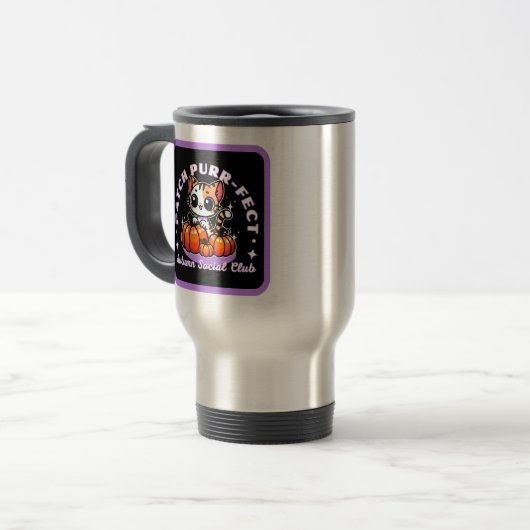 Mug De Voyage Correctif purr-fect - patch citrouille chat (Devant gauche)