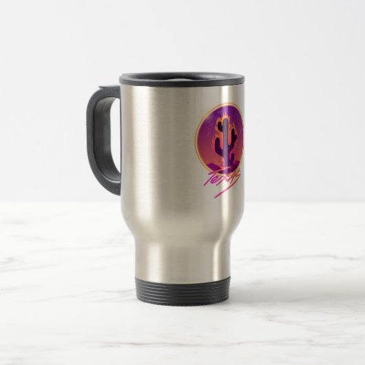 MUG DE VOYAGE COUCHER DE SOLEIL NEON CACTUS (Devant gauche)