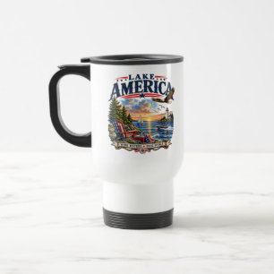Mug De Voyage Coucher de soleil patriotique aigle du lac America