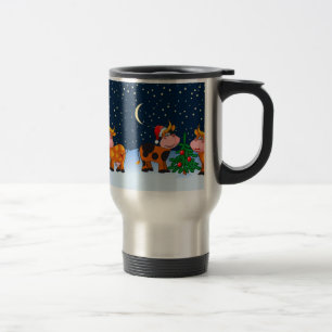 Mug De Voyage Couples doux de vache à Joyeux Noël par l'arbre 