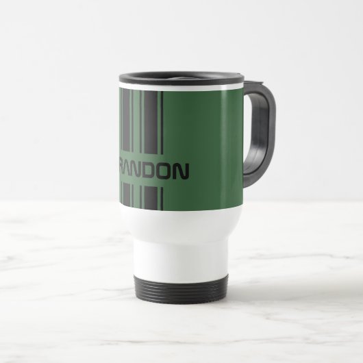 Mug De Voyage Coutume Vert foncé noir course automobile Stripes  (Devant droit)