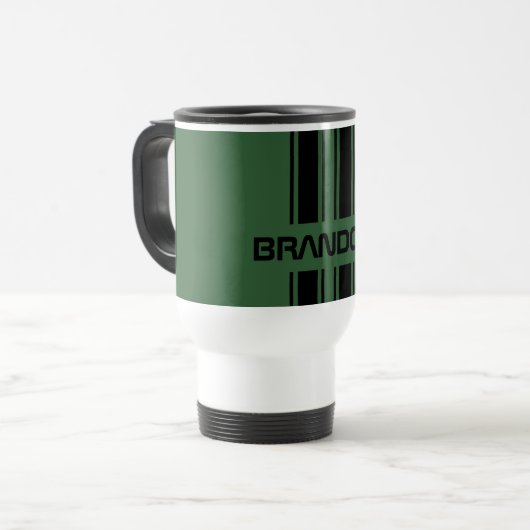 Mug De Voyage Coutume Vert foncé noir course automobile Stripes  (Devant gauche)