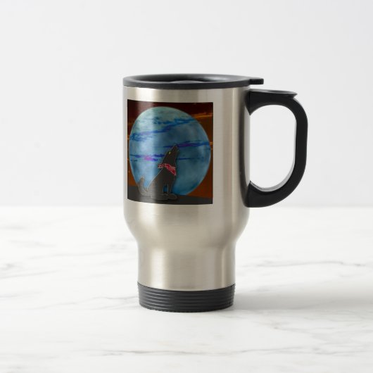 Mug De Voyage Coyote hurlant à la lune bleue (Droit)