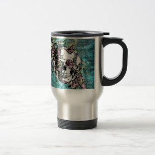 Mug De Voyage Crâne de fumée de papillon dans rose et jaune