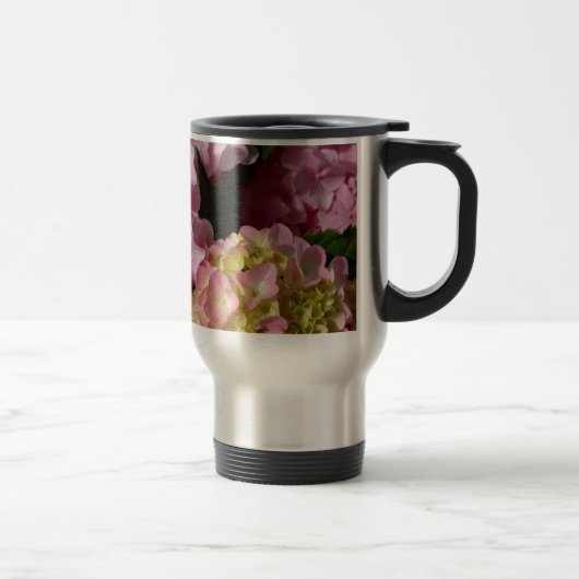 Mug De Voyage Crème rose Hydrangeas jaune rose vert floral (Droit)