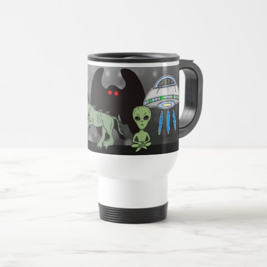 Mug De Voyage Cryptid, OVNI, Big Foot, Chupacabra, Alien Mothman (Devant droit)