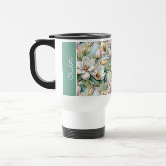Mug De Voyage Custom Pattern Elegant Magnolia Flowers (Gauche)