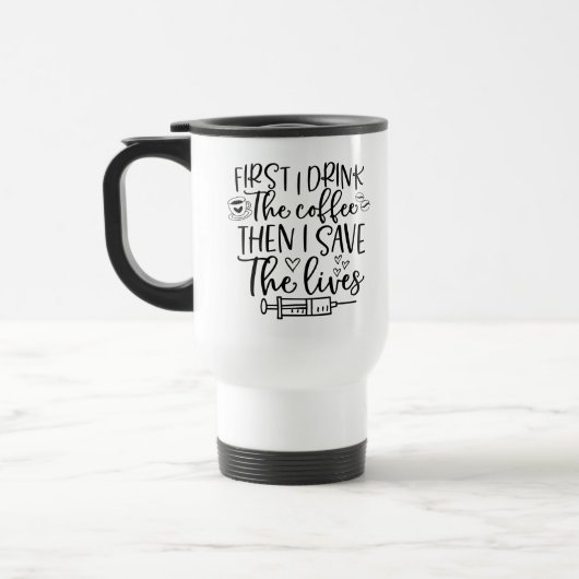 Mug De Voyage Cute café Infirmière mot art ajouter monogramme (Gauche)