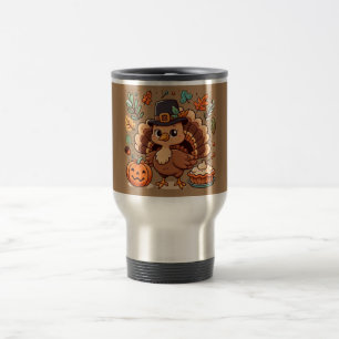 Mug De Voyage Cute caricature Thanksgiving dinde et citrouille