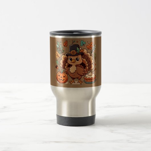 Mug De Voyage Cute caricature Thanksgiving dinde et citrouille (Centre)