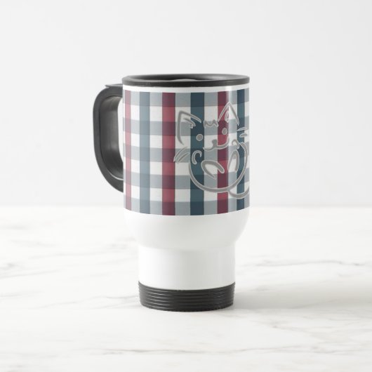 Mug De Voyage Cute Cat and Plaid Pattern (Devant gauche)
