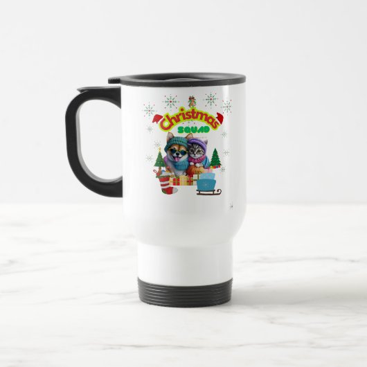 Mug De Voyage Cute dog and cat Christmas squad design  (Gauche)