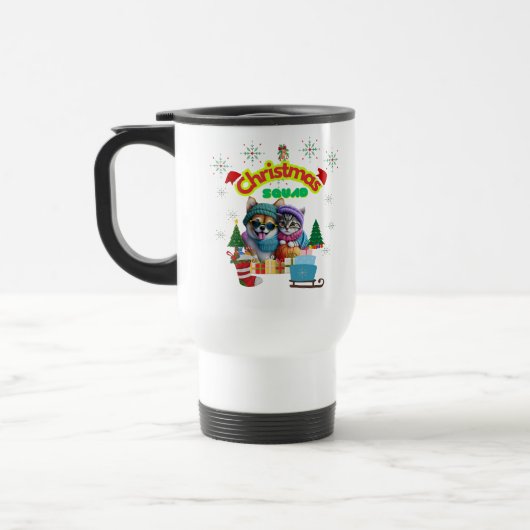 Mug De Voyage Cute dog and cat Christmas squad design  (Gauche)