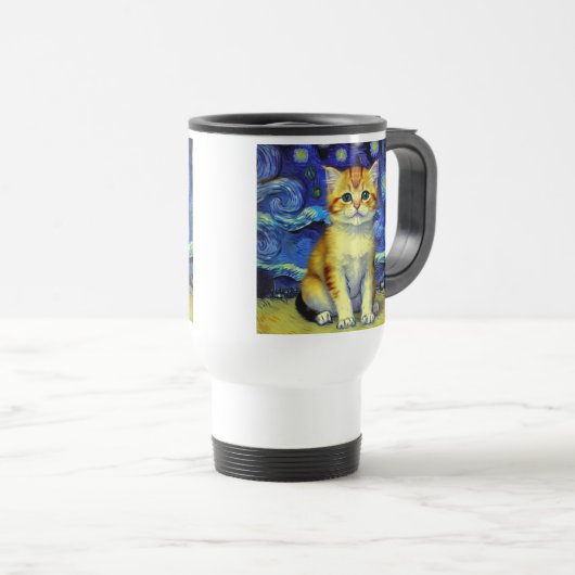 Mug De Voyage Cute Kitten Starry Night Van Gogh (Devant droit)