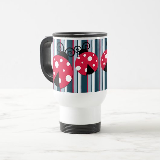 Mug De Voyage Cute Ladybug Rouge Blanc Bleu Bleu Motif (Devant gauche)