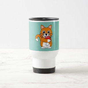 Mug De Voyage Cute Orange Blanc Chat Manger Rouge Pomme Carton