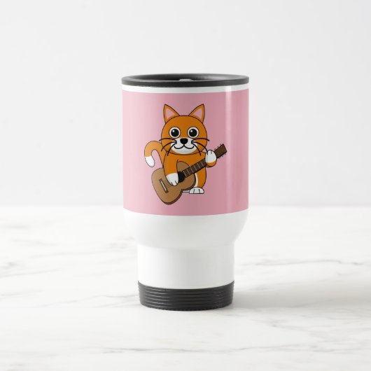 Mug De Voyage Cute Orange Chat Blanc Jouer Caricature Guitare (Centre)