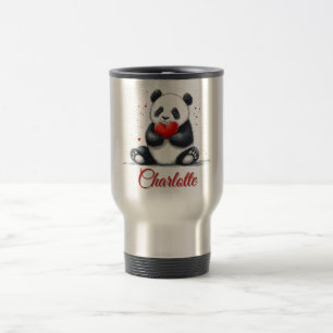 Mug De Voyage Cute Panda Holding Heart avec nom personnalisable