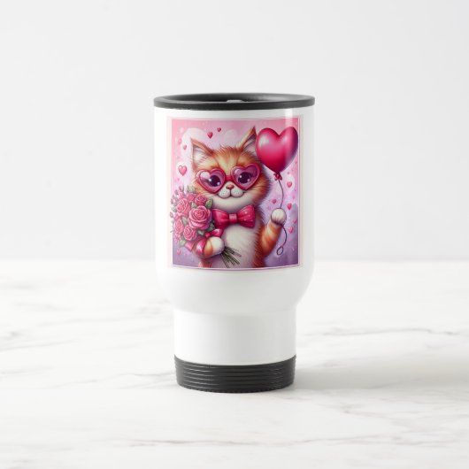 Mug De Voyage Cute Valentine's day cat/chaton (Centre)