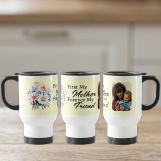 Mug De Voyage D'abord ma mère 1 photo fleurs jaunes