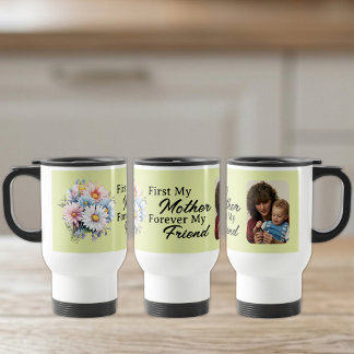 Mug De Voyage D'abord ma mère 1 photo fleurs vert