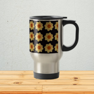 Mug De Voyage Dahlia jaune motif floral sur noir
