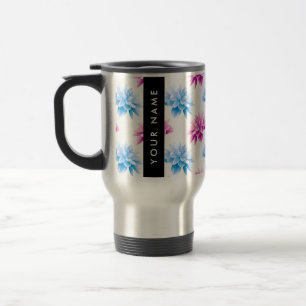 Mug De Voyage Dahlia rose et bleu, motif floral, votre nom