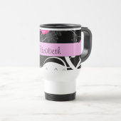 Mug De Voyage Damas, Fleurs, Noir et Blanc, Votre nom (Devant droit)