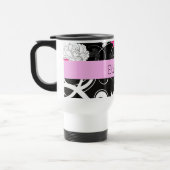Mug De Voyage Damas, Fleurs, Noir et Blanc, Votre nom (Gauche)
